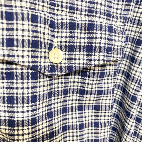 Land's End Blue White Small Checkered Cotton Button Down Shirt Men's Large 16.5 - Picture 5 of 11